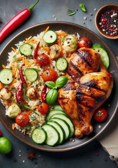 Grilled Barbecued Chicken With Spicy Rizo Rice