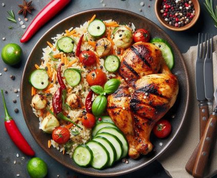 Grilled Barbecued Chicken With Spicy Rizo Rice