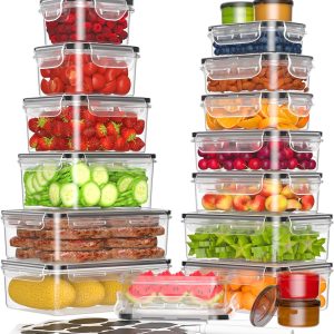 36-Piece Food Storage Containers with Lids(18 Containers & 18 Lids), Plastic Food Containers for Pantry & Kitchen Storage and Organization, BPA-Free, Leak Proof, Reusable with Labels & Pen