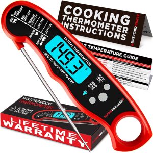 Alpha Grillers Instant Read Meat Thermometer for Cooking Grill and BBQ Griddle - Waterproof w/Backlight & Calibration for Food, Oven, Air Fryer Accessories, Kitchen Essentials, Stocking Stuffer Gifts