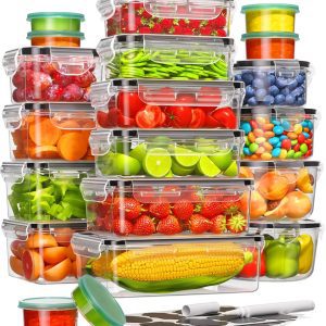 40 Piece Food Storage Containers with Lids(20 Containers & 20 Lids), Plastic Food Containers with Lids for Kitchen Storage and Organization Includes Labels & Pen